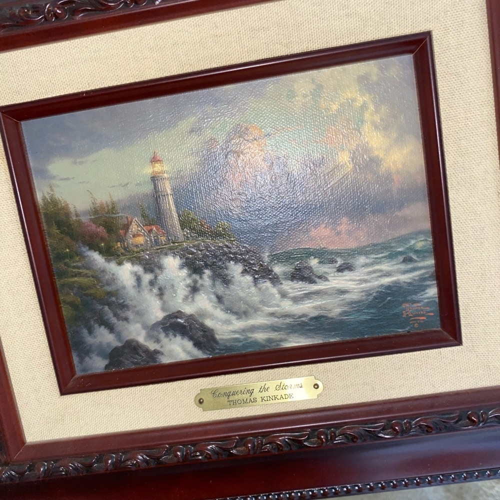 Two Thomas Kinkade Framed Lighthouse Art Pieces W/ Certificates of Authenticity
